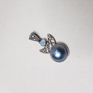 Angel/Abstract Pearl and Opal Pendant in Sterling Silver